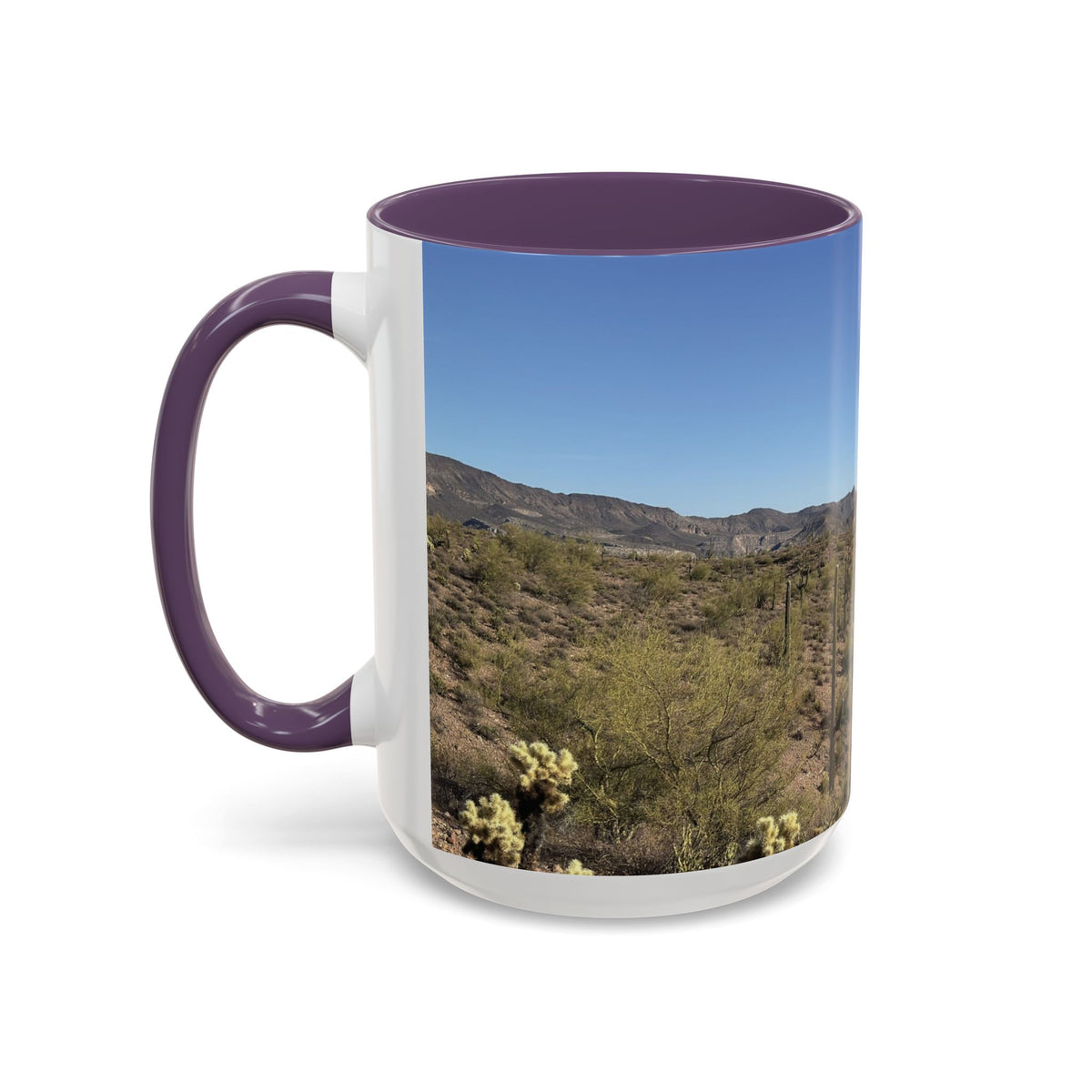 Desert Vista Accent Coffee Mug — Arizona Saguaro Landscape (11/15oz)