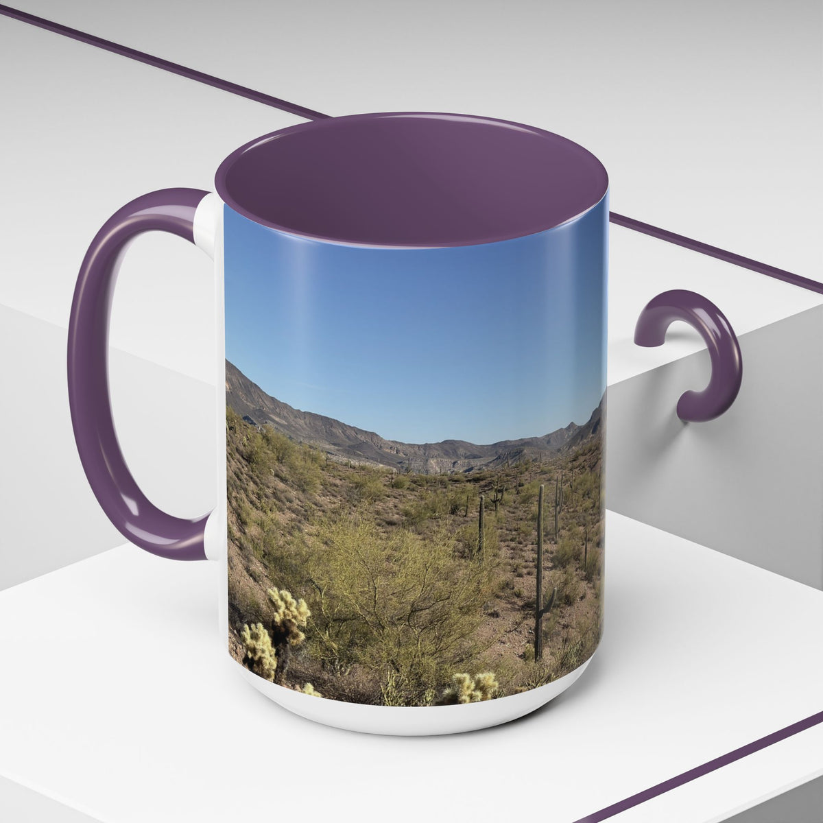 Desert Vista Accent Coffee Mug — Arizona Saguaro Landscape (11/15oz)