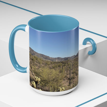Desert Vista Accent Coffee Mug — Arizona Saguaro Landscape (11/15oz)