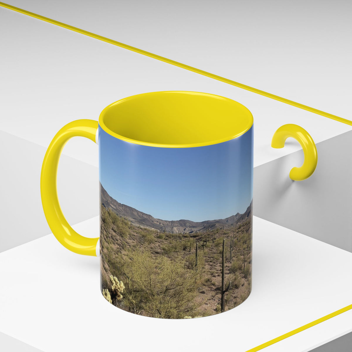 Desert Vista Accent Coffee Mug — Arizona Saguaro Landscape (11/15oz)