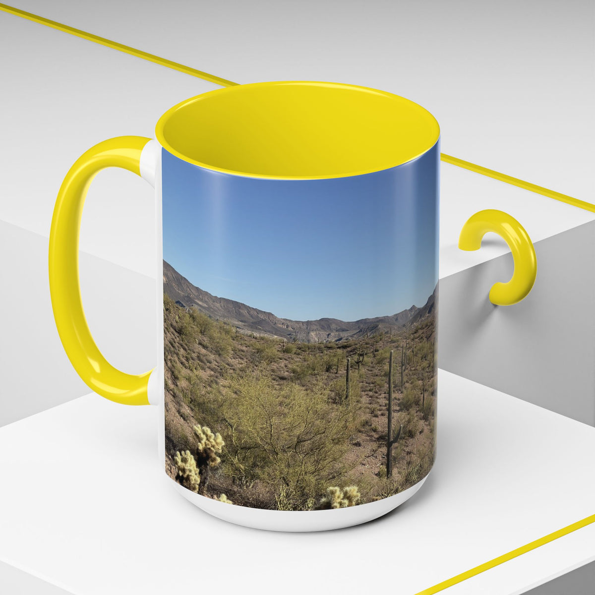 Desert Vista Accent Coffee Mug — Arizona Saguaro Landscape (11/15oz)