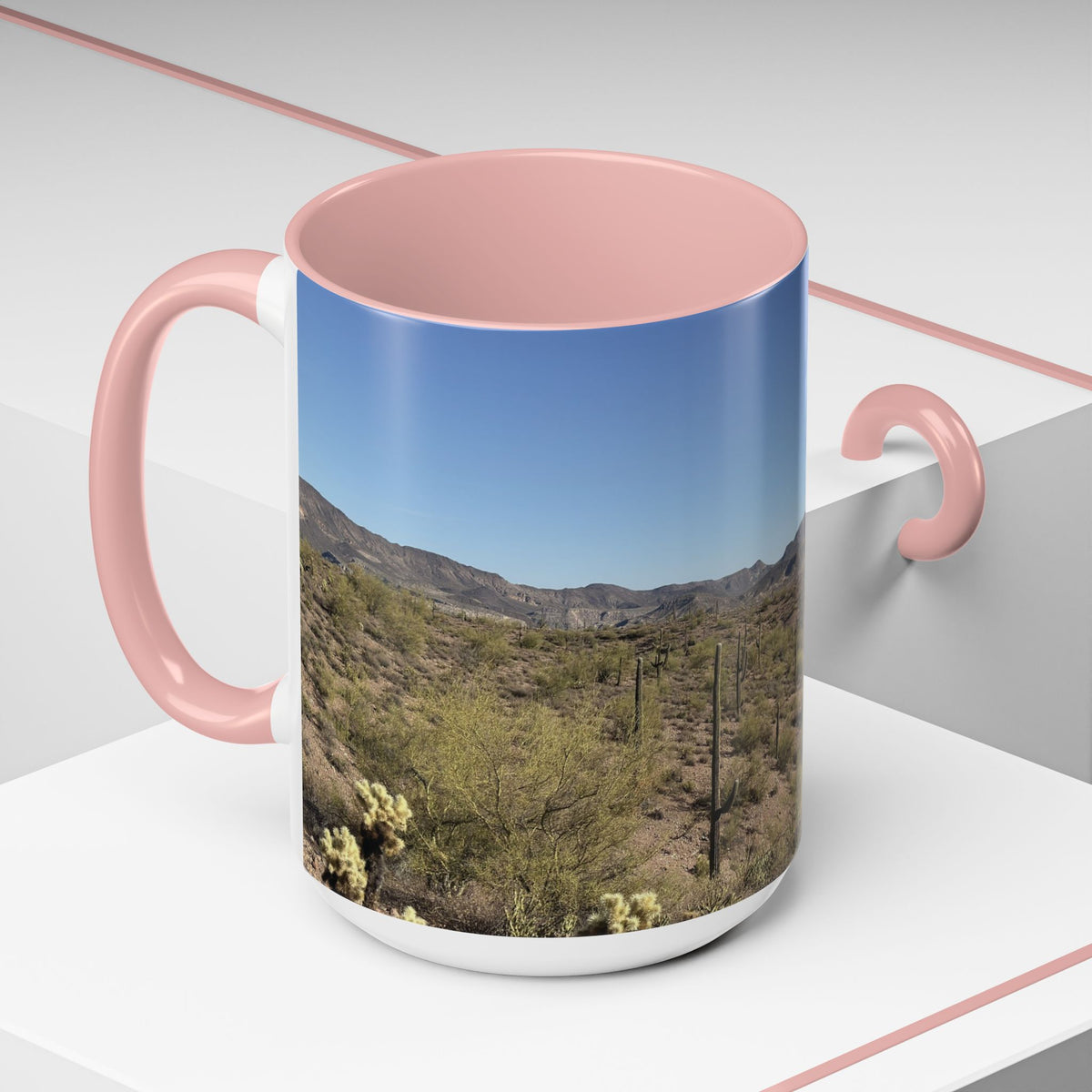 Desert Vista Accent Coffee Mug — Arizona Saguaro Landscape (11/15oz)