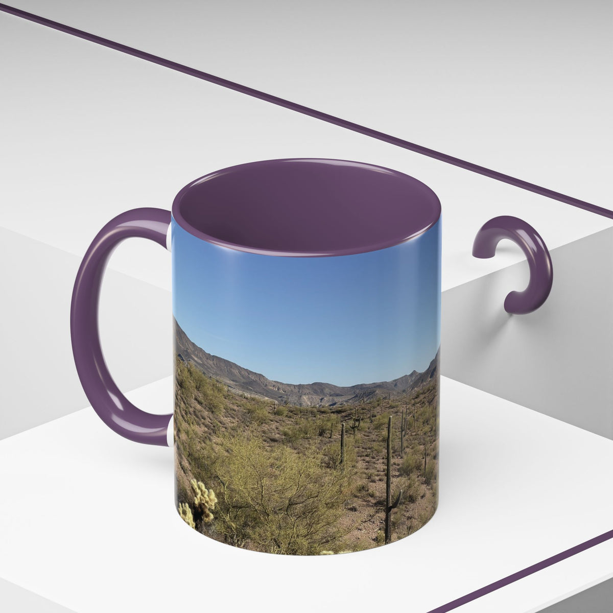Desert Vista Accent Coffee Mug — Arizona Saguaro Landscape (11/15oz)