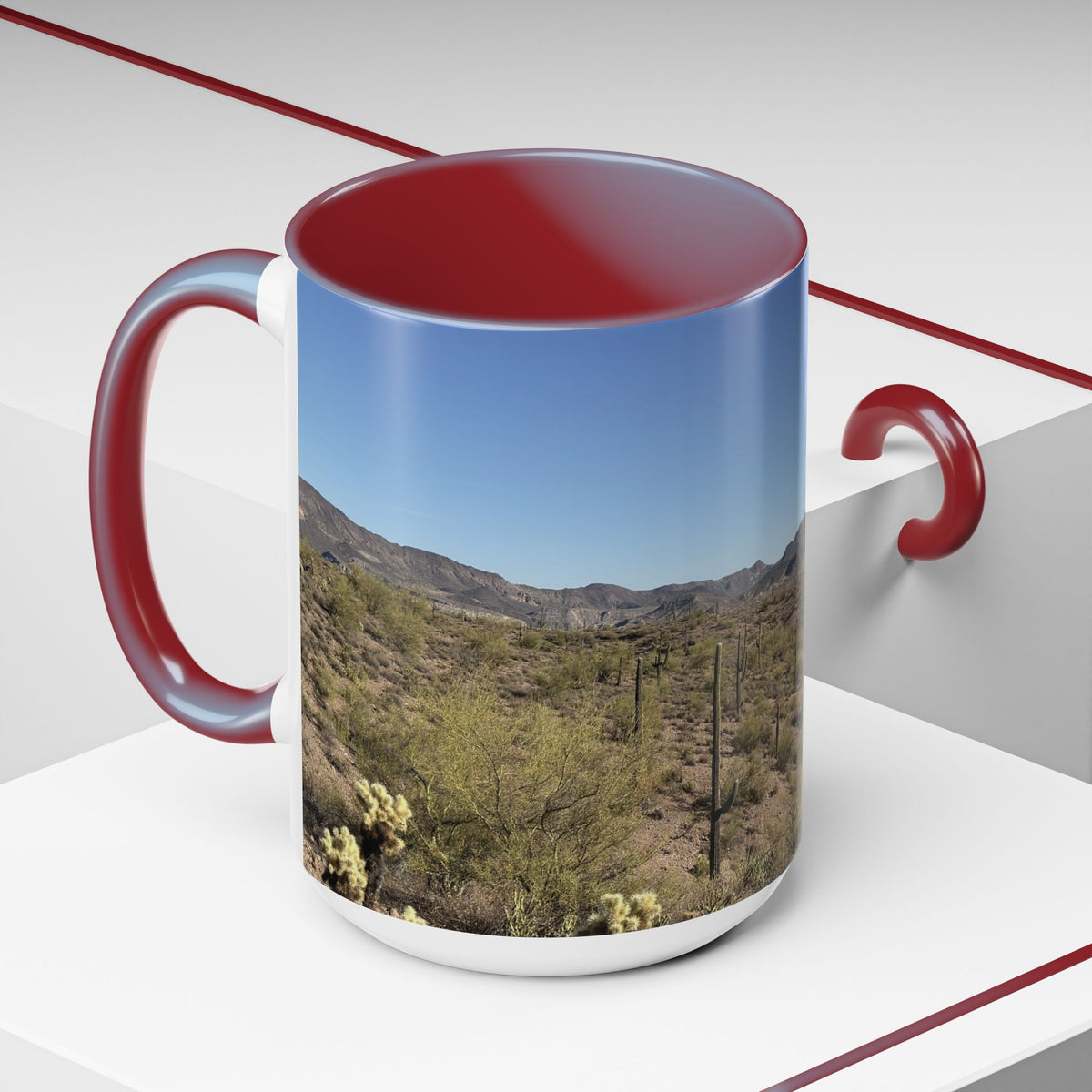 Desert Vista Accent Coffee Mug — Arizona Saguaro Landscape (11/15oz)