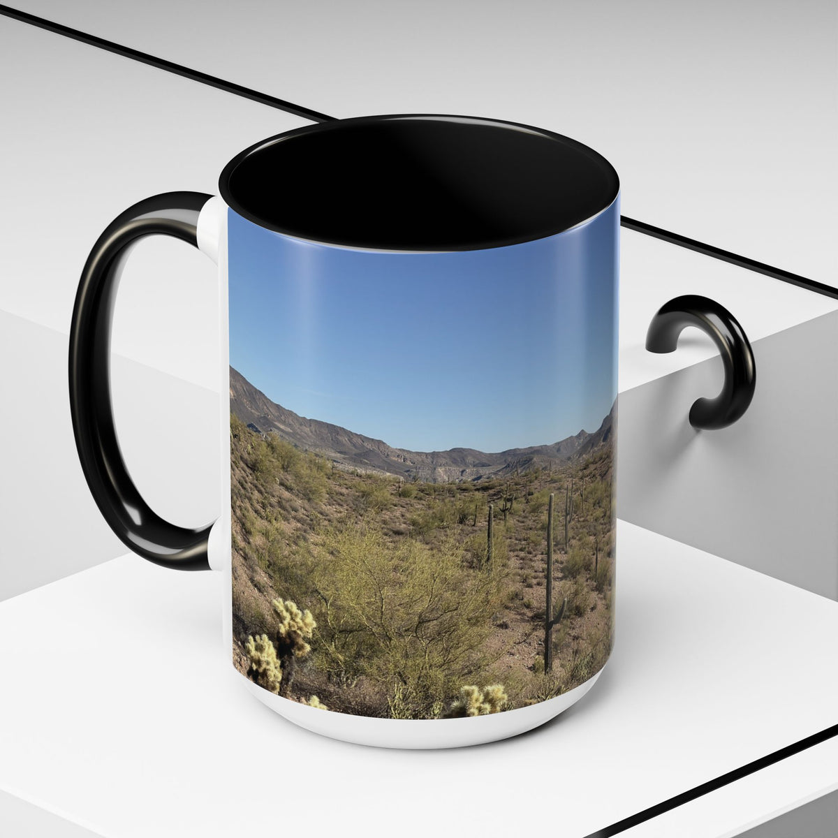 Desert Vista Accent Coffee Mug — Arizona Saguaro Landscape (11/15oz)
