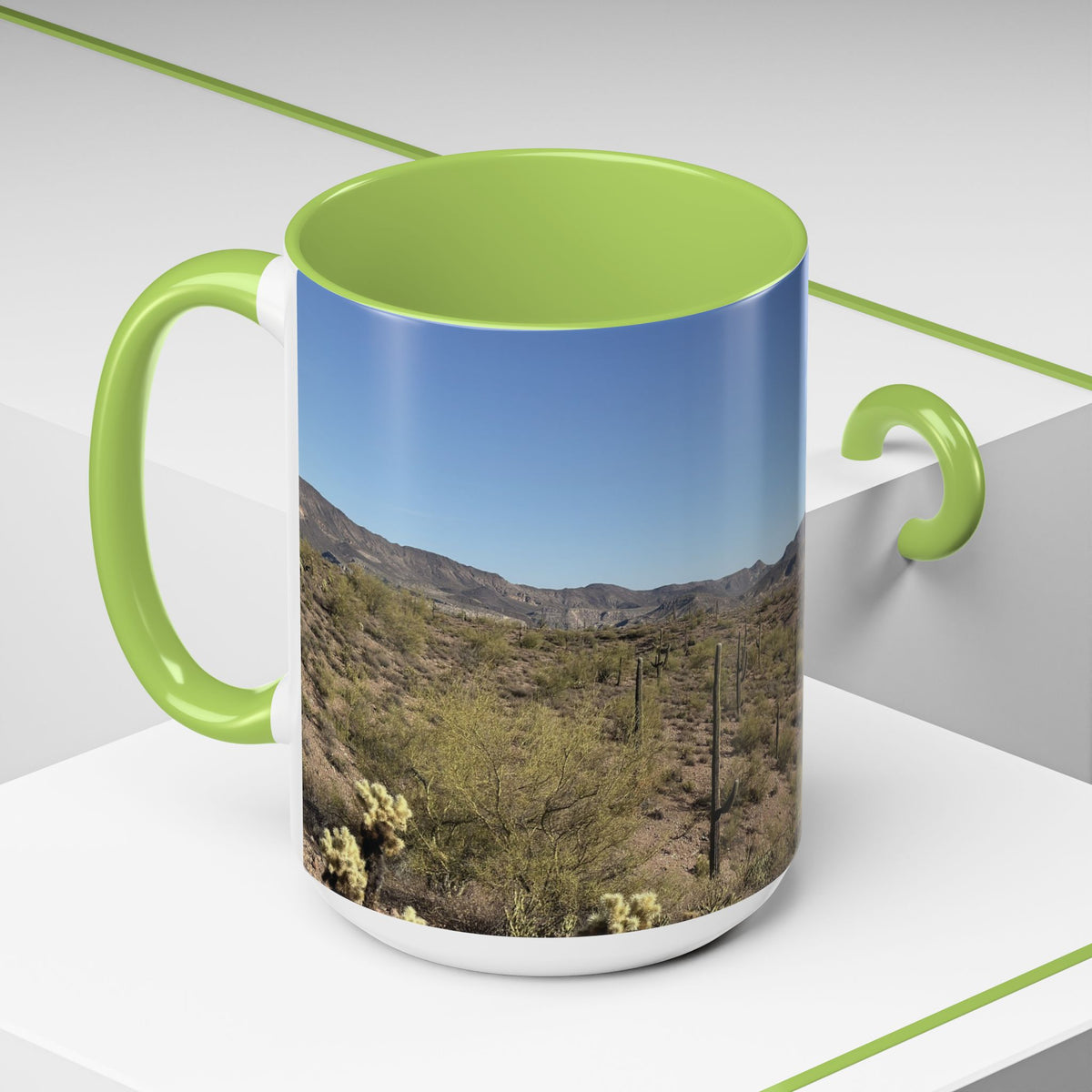 Desert Vista Accent Coffee Mug — Arizona Saguaro Landscape (11/15oz)