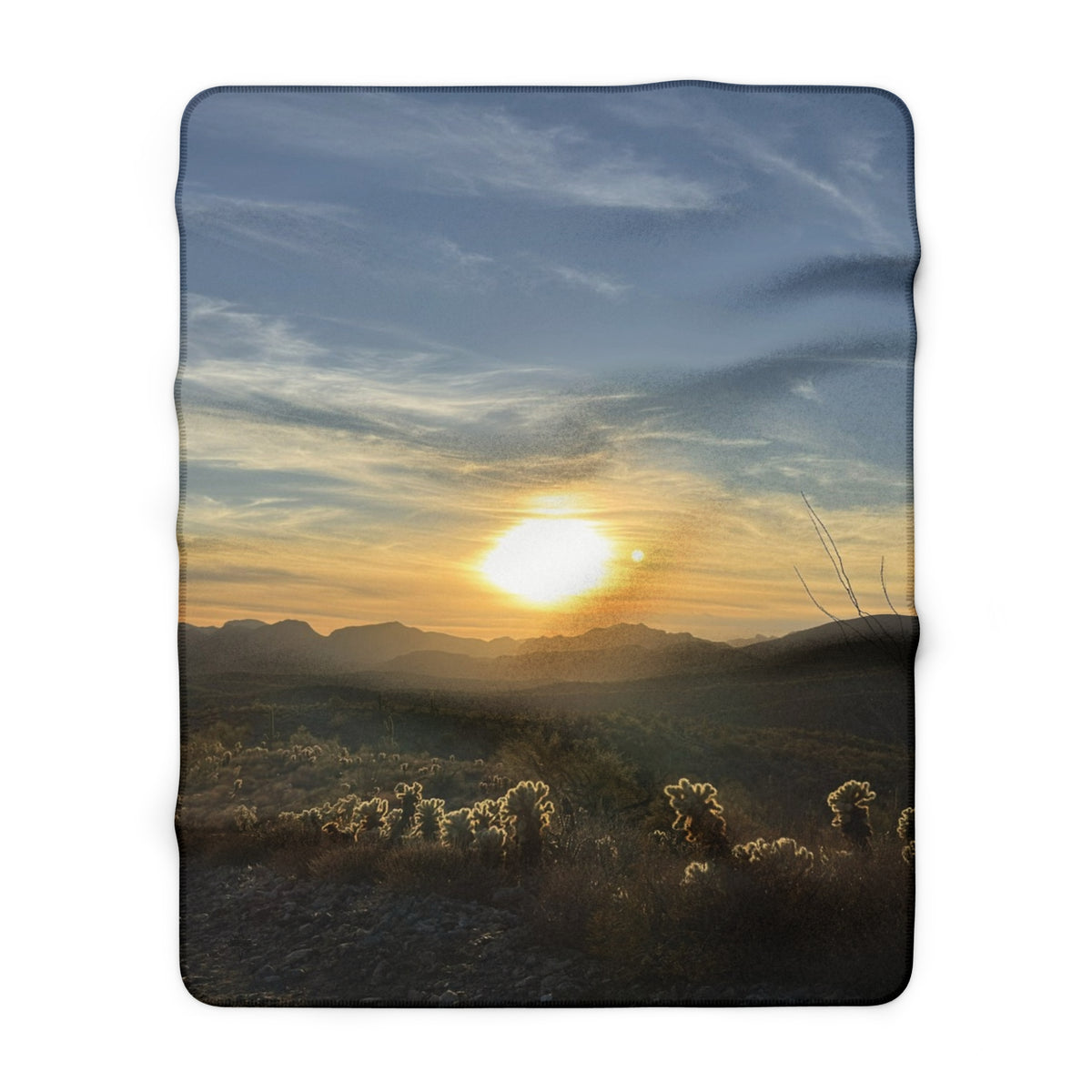 Sunset Desert Sherpa Blanket — Cozy Fleece Throw with Scenic Landscape